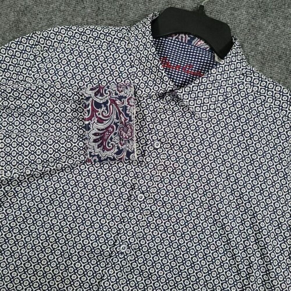 Robert Graham Navy & White Geometric Button-Down Shirt with Paisley Trim